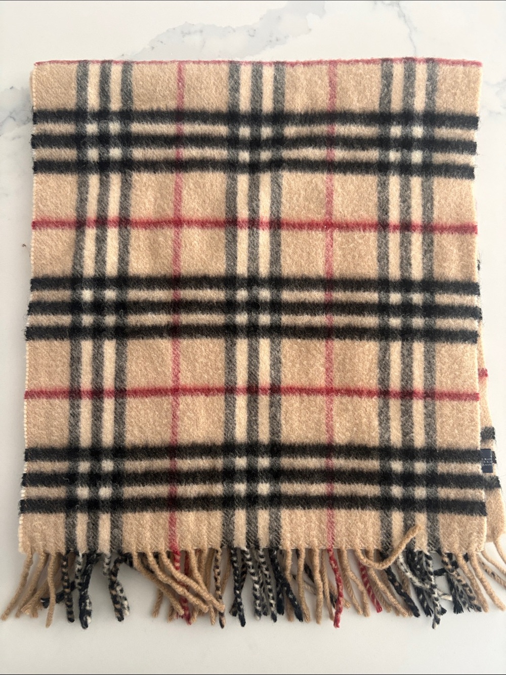 Burberry Beige Nova Check Wool Scarf with Black and Red Accents